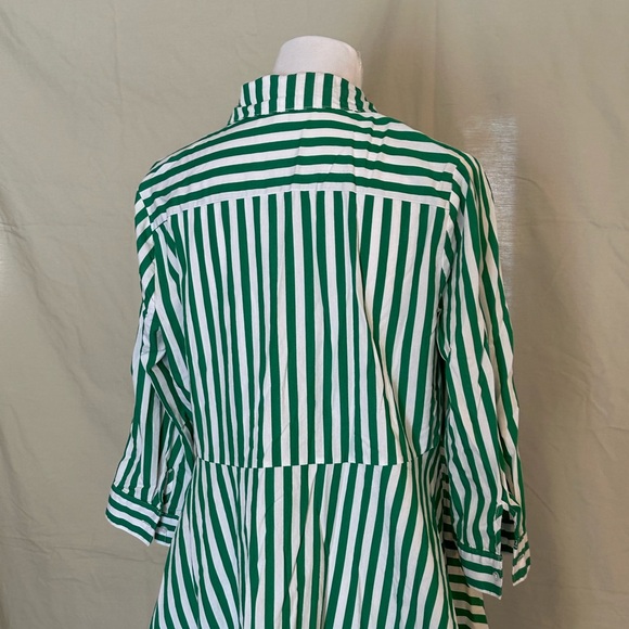 Cato Green & White Striped Blouse peplum train button-front lrge high-low cotton - Picture 13 of 16
